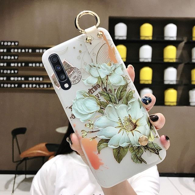 Fashionable Emboss Flower Wristband Phone Case ( for Samsung S8, S8+, S9, S9+, S10, S10+, S10E, Note8, Note9, Note10, Note10+)