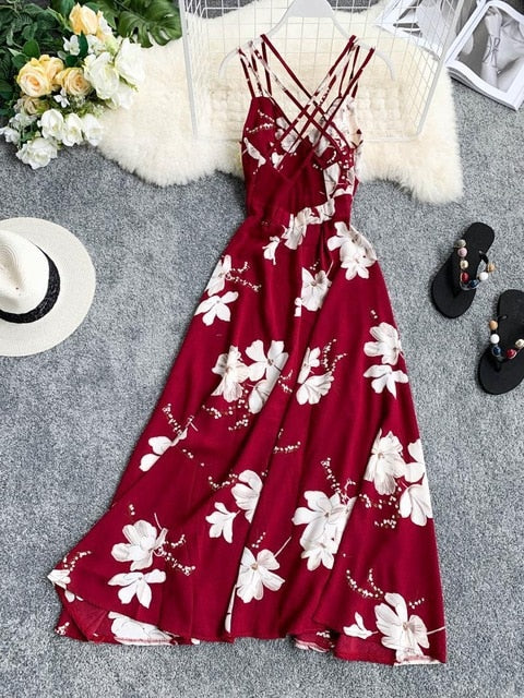 Floral Print Backless Dress