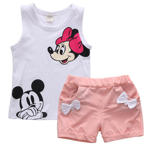 Mickey Mouse Print Sleeveless Shirt + Pants Set (1 to 5yrs old)