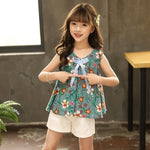 Load image into Gallery viewer, Floral Print Sleeveless Shirt + Shorts (4yrs old to 12yrs old)
