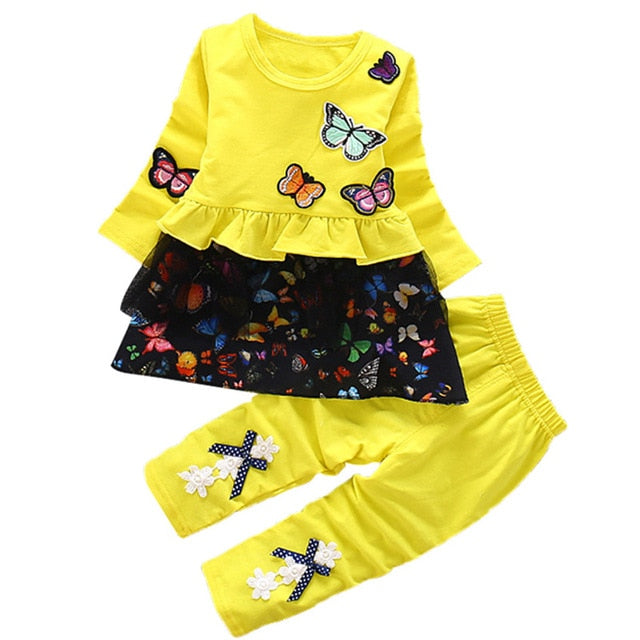 Butterfly Design Long Sleeve Shirt + Pants Set (3months to 3yrs old)