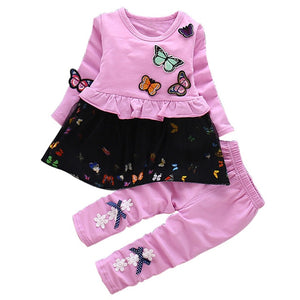 Butterfly Design Long Sleeve Shirt + Pants Set (3months to 3yrs old)