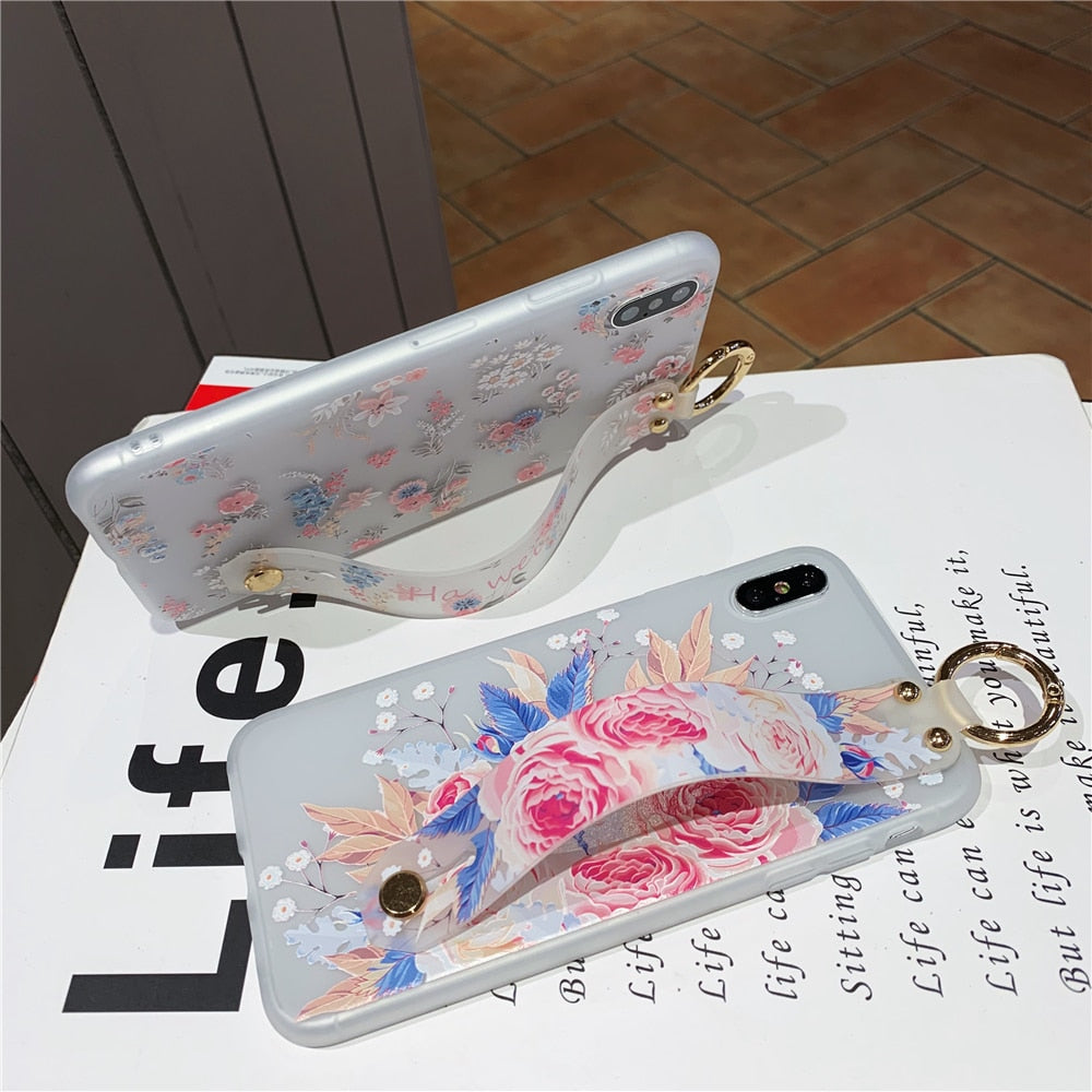 Fashionable Emboss Flower Wristband Phone Case (Samsung A10, A20, A30, A30S, A40, A50, A50S, A51, A70, A71, A80, A90 5G)