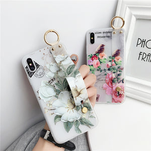 Fashionable Emboss Flower Wristband Phone Case (for iPhone 12, 12 mini, 12 Pro, 12 Pro Max, SE 2020, 11, 11 Pro, 11 Pro Max, X, XS, XR, XS Max)